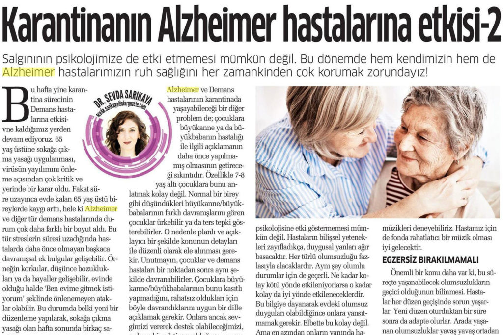 Karantinanın Alzheimer Hastaları Üzerindeki Etkisi