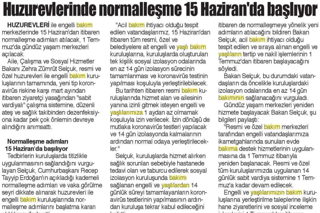 Huzurevinde Normalleşme