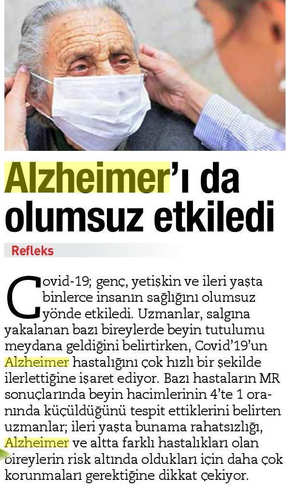 Covid-19 Alzheimer'ı da Olumsuz Etkiledi