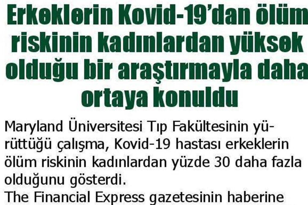 Erkeklerin Kovid-19'dan Ölüm Riskinin Kadınlardan Yüksek Olduğu Bir Araştırmayla Daha Ortaya Koyuldu